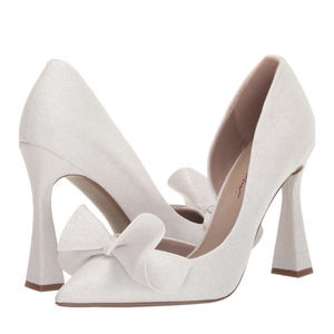 Betsey Johnson Women's Nobble Structured Bow Glitter Pumps Ivory
